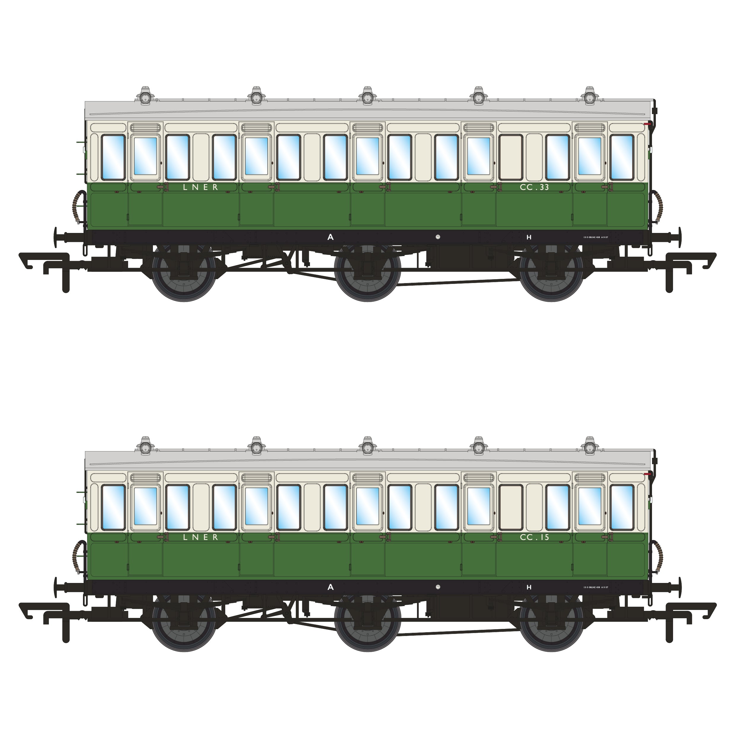 Genesis 6w - LNER Camping Coaches Green/Cream - Twin Pack J